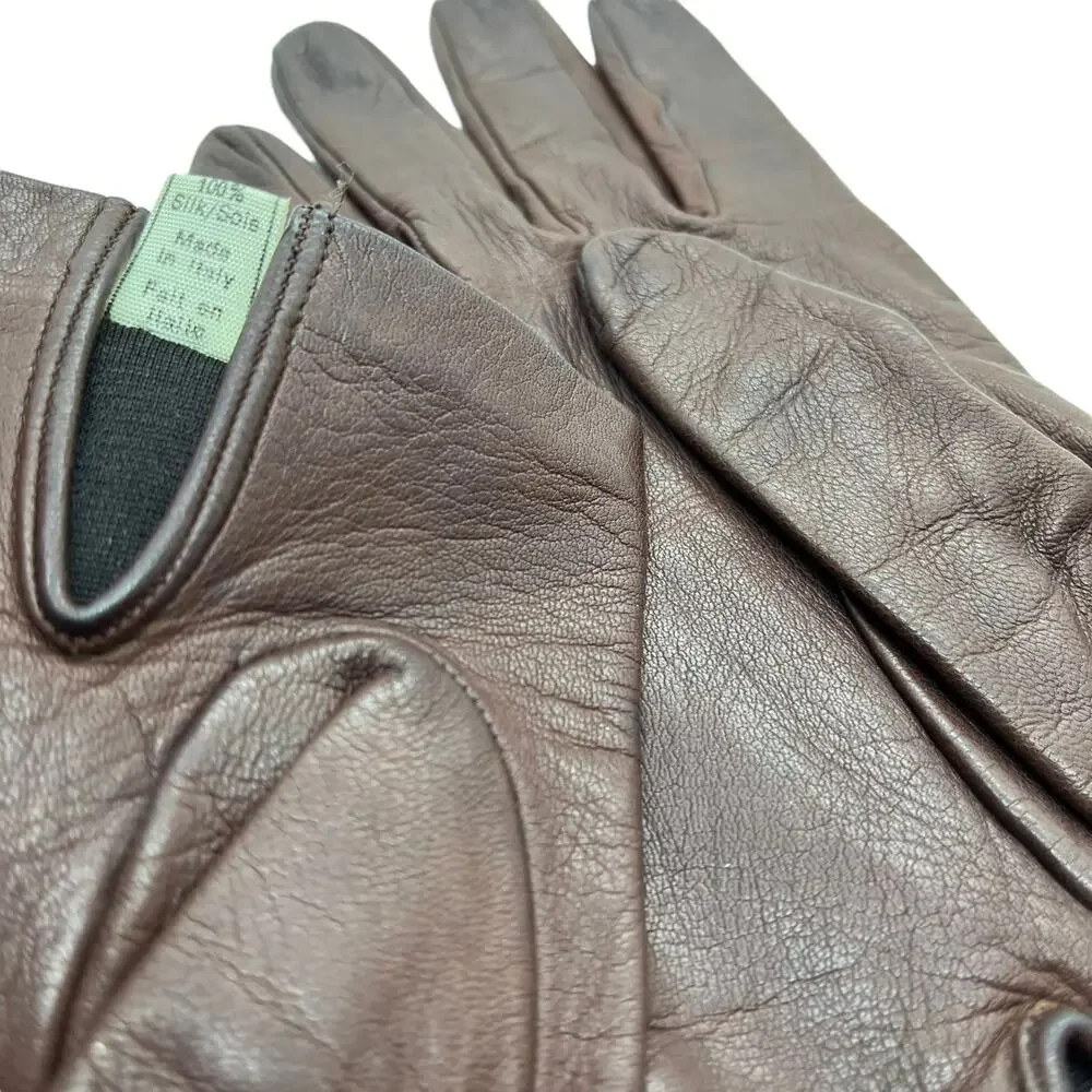 Shalimar Vanity Gloves Brown Leather Italian Made Gloves Women Vintage Size 7